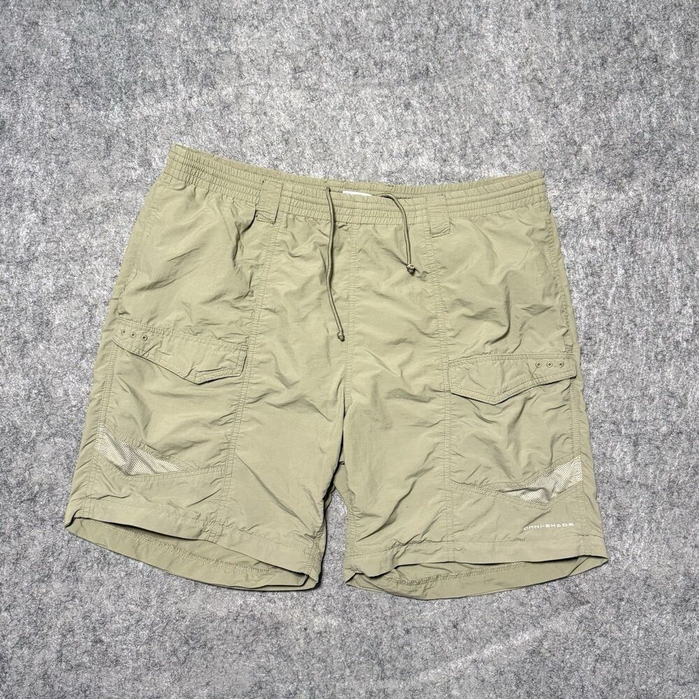 Columbia PFG Shorts Mens XL 32 Khaki Tan Nylon Cargo Fishing Omni Shade Hiking